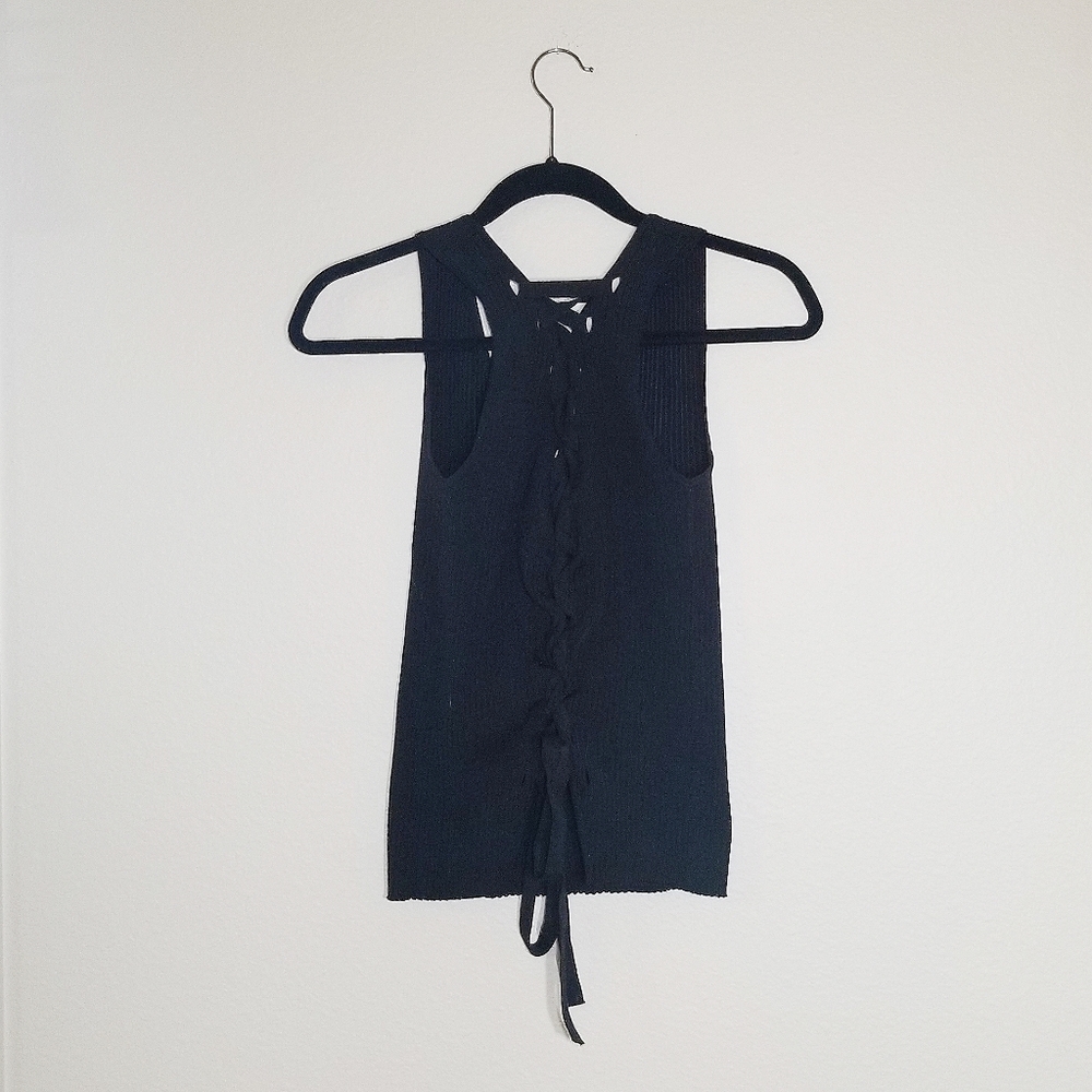 ZARA black lace up back knit top - Picture 4 of 4